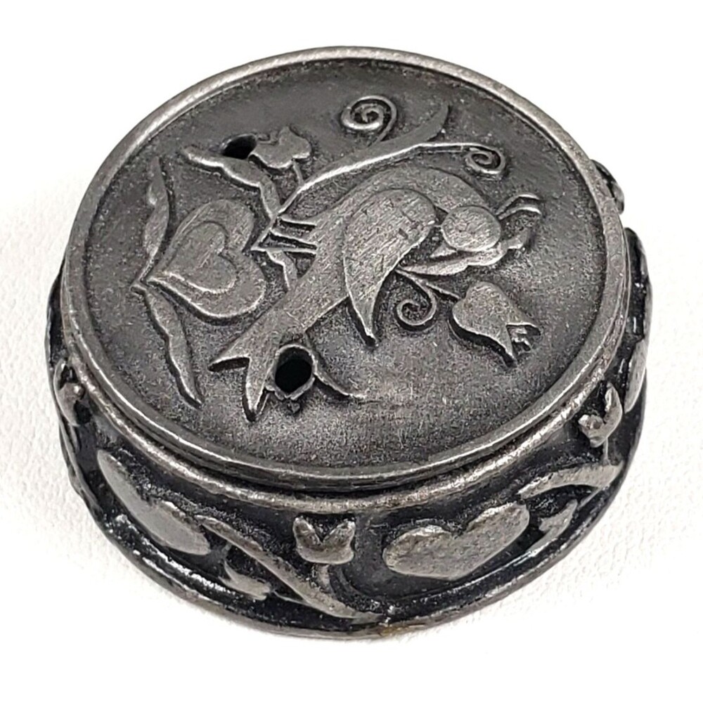 Vintage 1980's Signed Torino Pewter 3 In 1 Necklace Brooch Round Trinket Box - Picture 6 of 16